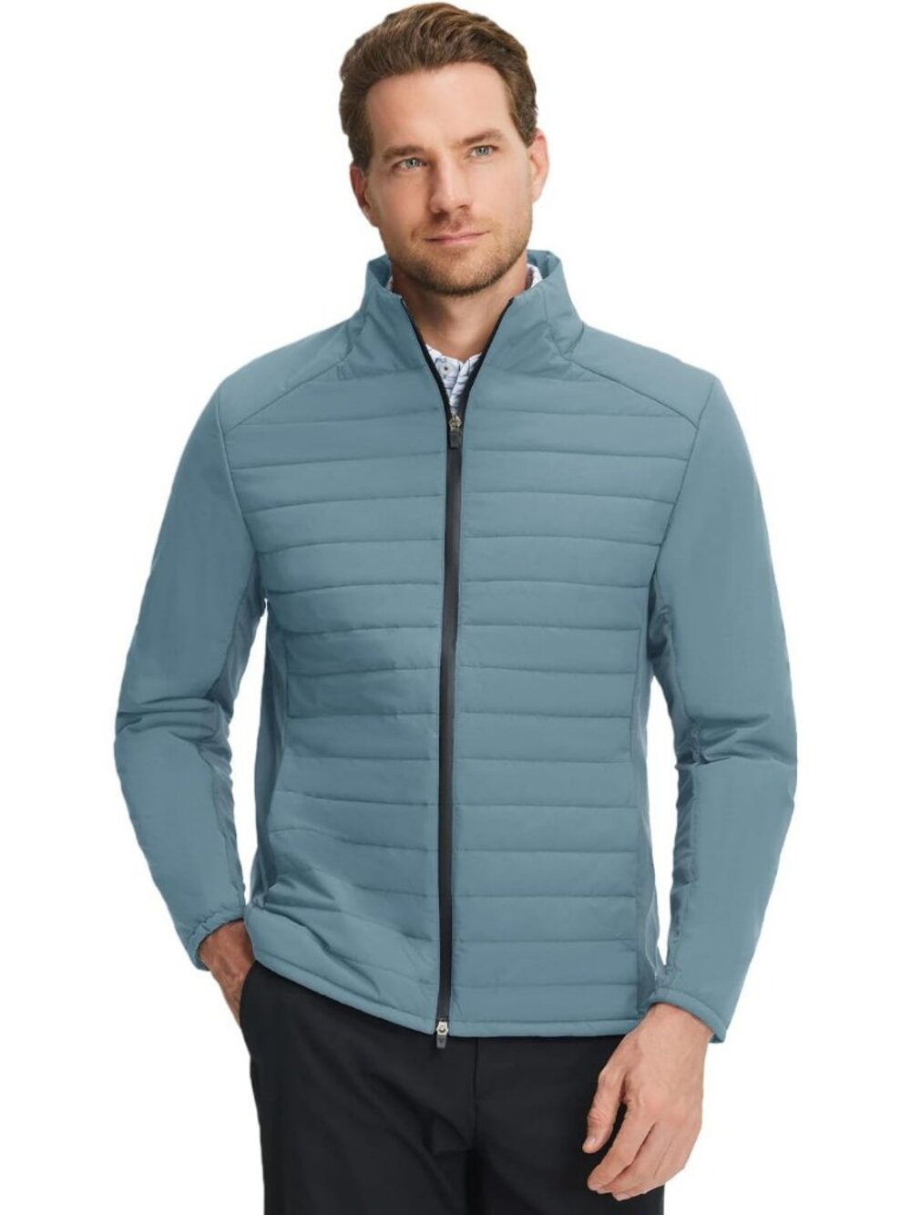 Men's Insulated Quilted Puffer Golf Jacket - Winter Outerwear, 5 Pockets